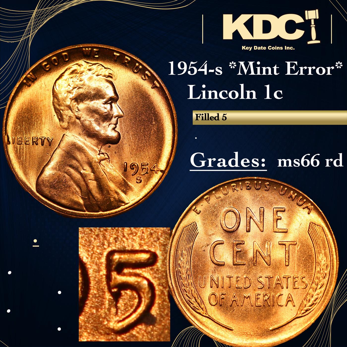 1954-s Lincoln Cent *Mint Error* 1c Grades GEM+ Unc RD