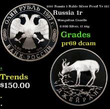 Proof 1997 Russia 1 Ruble Silver Proof Y# 612 Grades GEM++ Proof Deep Cameo