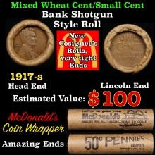 Lincoln Wheat Cent 1c Mixed Roll Orig Brandt McDonalds Wrapper, 1917-s end, Wheat other end