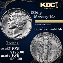 1936-p Mercury Dime 10c Grades GEM FSB