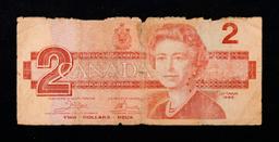 1986 Canada 2 Dollars Banknote P# 94a, Sig. Crow & Bouey Grades vf details