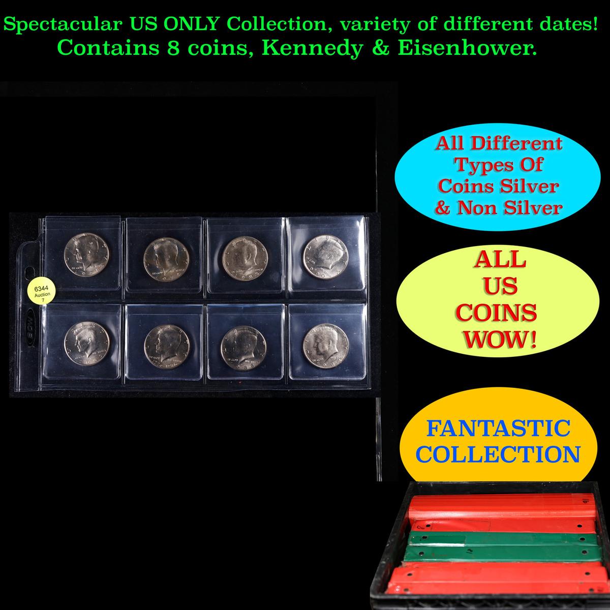 Nice Page of 8 Kennedy Half Dollars