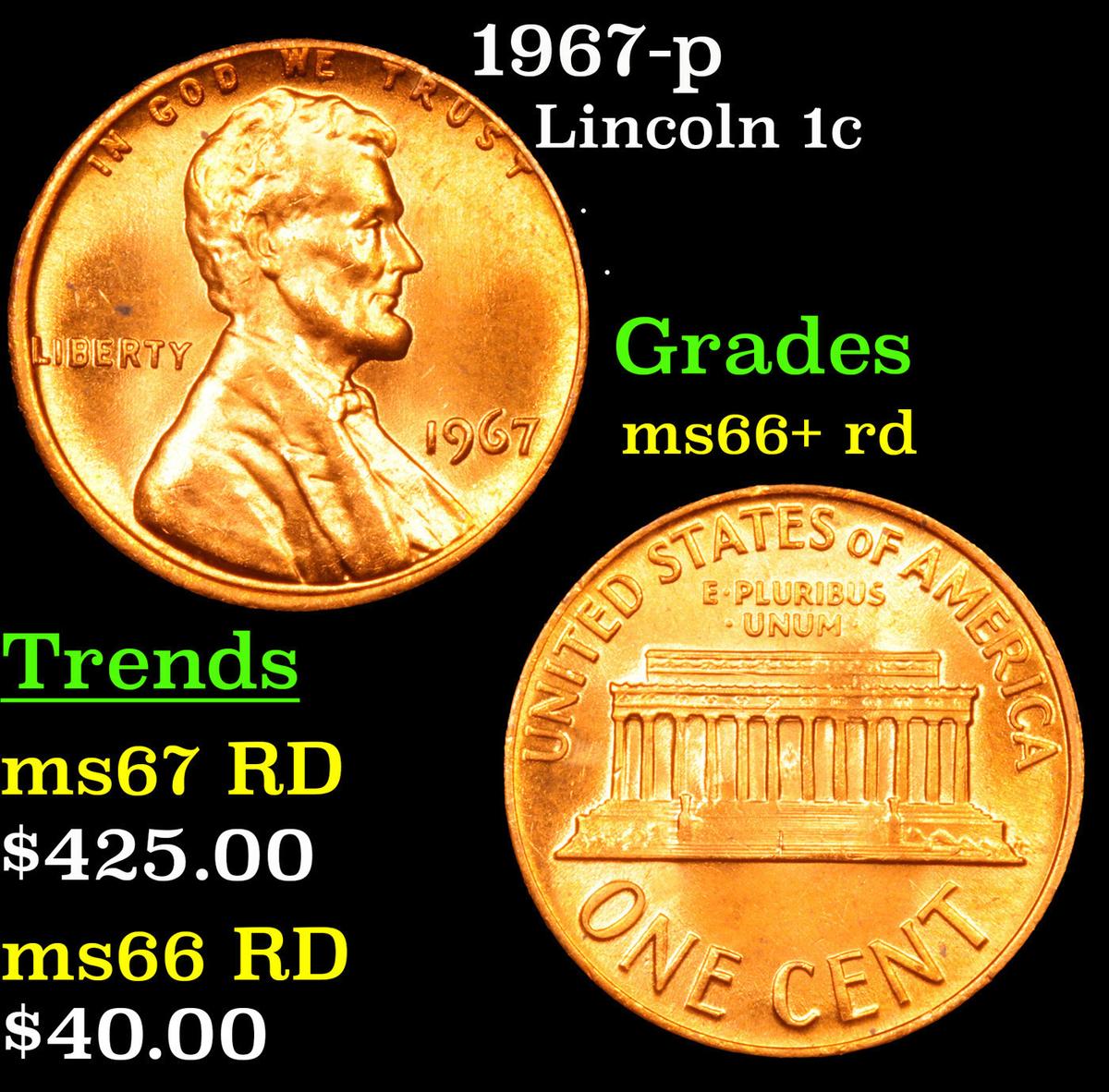 1967-p Lincoln Cent 1c Grades GEM++ RD