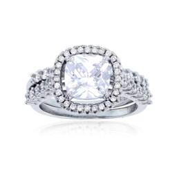 Decadence Sterling SIlver Rhodium 8mm CUshion Cut Engagement Set Size 8