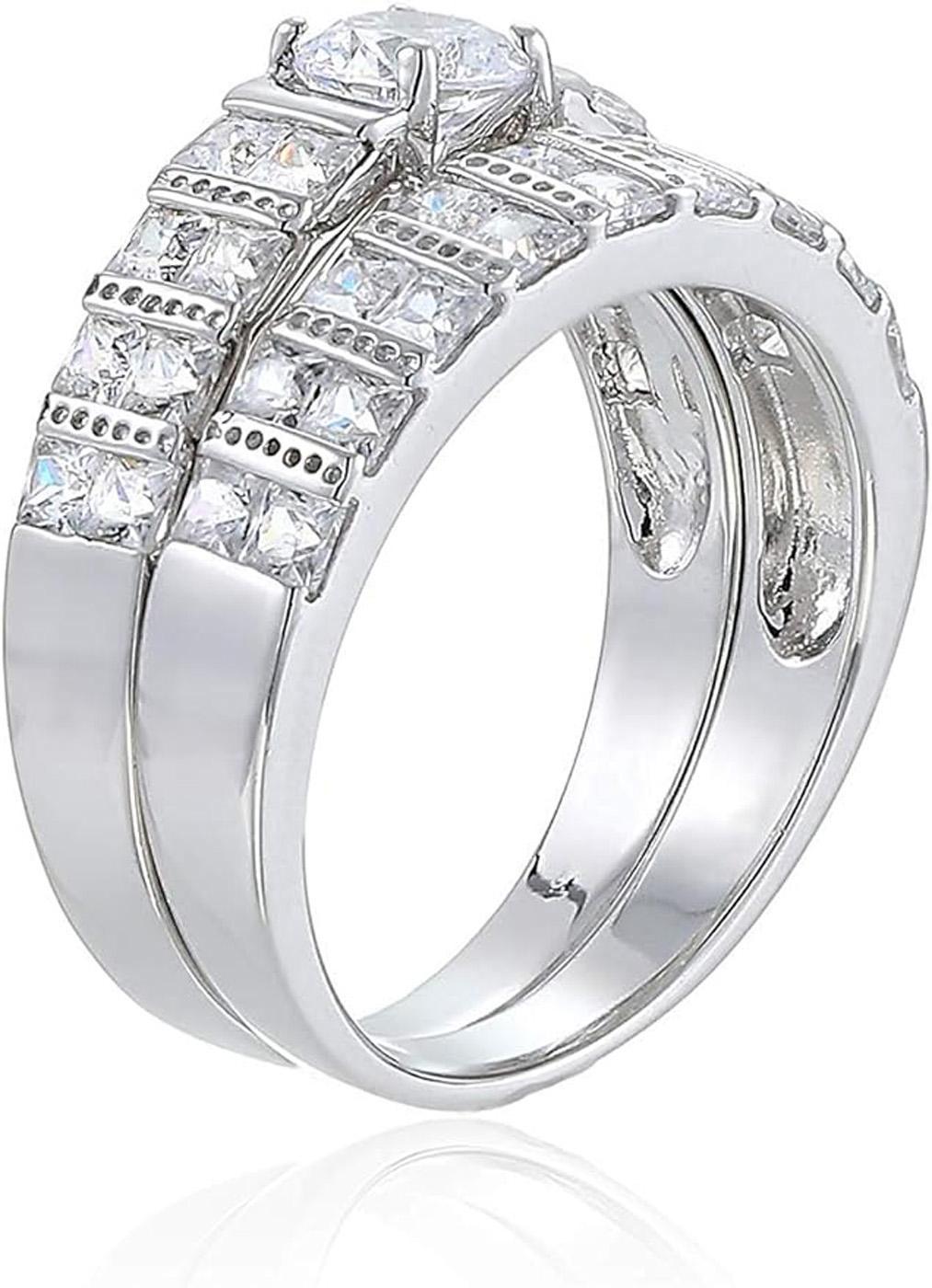 DECADENCE Sterling Silver 5.5mm Round Cut Cubic Zirconia Wedding Set size 7