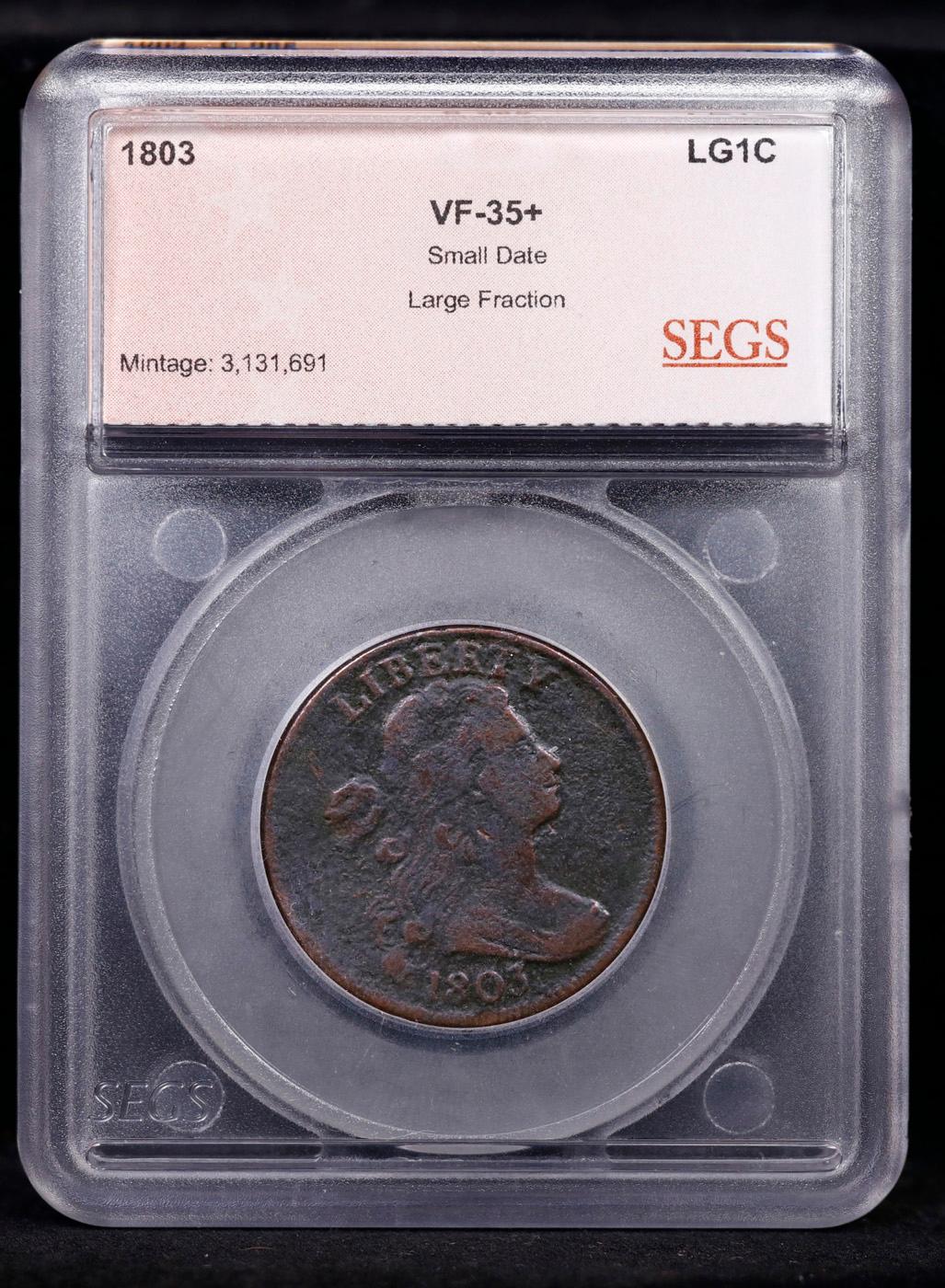 ***Auction Highlight*** 1803 Sm Date, Lg Frac Draped Bust Large Cent S-265 1c Graded vf35+ By SEGS (