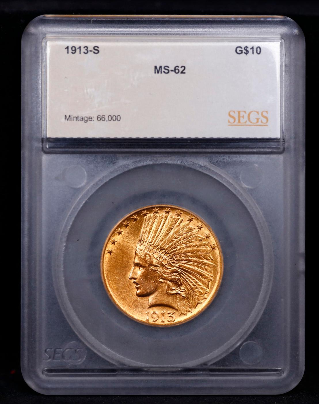 ***Auction Highlight*** 1913-s Gold Indian Eagle $10 Graded ms62 By SEGS (fc)