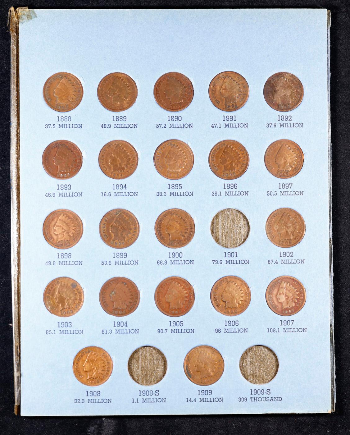 Near Complete Indian 1c Whitman Page, 1888-1909 21 coins in Total