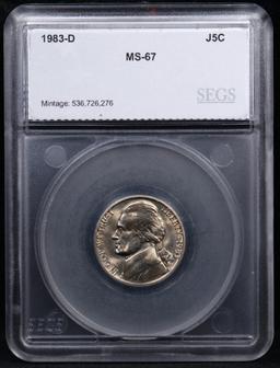 1983-d Jefferson Nickel Ultra Rare Near Top Pop! 5c Graded ms67 BY SEGS