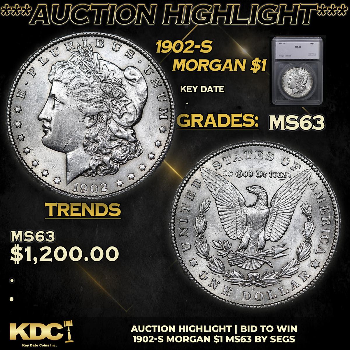 ***Auction Highlight*** 1902-s Morgan Dollar 1 Graded ms63 By SEGS (fc)