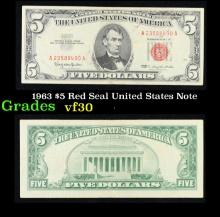 1963 $5 Red Seal United States Note Grades vf++