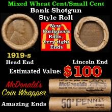 Lincoln Wheat Cent 1c Mixed Roll Orig Brandt McDonalds Wrapper, 1919-s end, Wheat other end