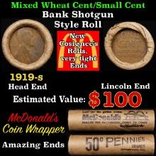 Lincoln Wheat Cent 1c Mixed Roll Orig Brandt McDonalds Wrapper, 1919-s end, Wheat other end