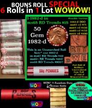 THIS AUCTION ONLY! BU Shotgun Lincoln 1c roll, 1982-d 50 pcs Plus FIVE bonus random date BU roll! Ba