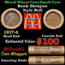 Lincoln Wheat Cent 1c Mixed Roll Orig Brandt McDonalds Wrapper, 1917-d end, Wheat other end