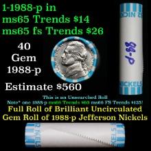 BU Shotgun Jefferson 5c roll, 1988-p 40 pcs Bank $2 Nickel Wrapper