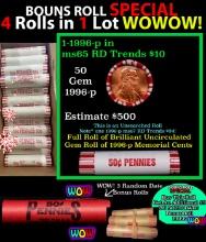 THIS AUCTION ONLY! BU Shotgun Lincoln 1c roll, 1996-p 50 pcs Plus THREE bonus random date BU roll! B