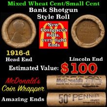 Lincoln Wheat Cent 1c Mixed Roll Orig Brandt McDonalds Wrapper, 1916-d end, Wheat other end