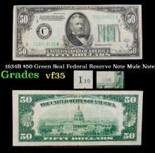 1934B $50 Green Seal Federal Reserve Note Mule Note Grades vf++