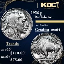 1936-p Buffalo Nickel 5c Grades Choice+ Unc