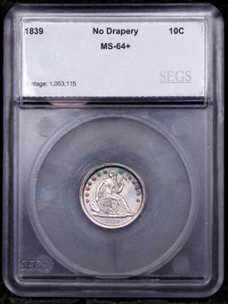 ***Auction Highlight*** 1839-p Seated Liberty Dime No Drapery 10c Graded ms64+ By SEGS (fc)