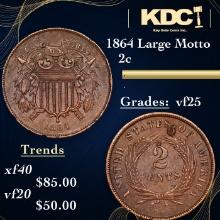 1864 Large Motto Two Cent Piece 2c Grades vf+