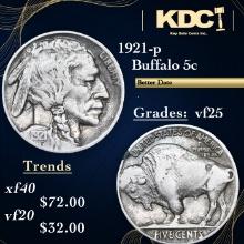 1921-p Buffalo Nickel 5c Grades vf+