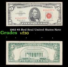 1963 $5 Red Seal United States Note Grades vf++