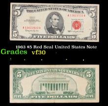 1963 $5 Red Seal United States Note Grades vf++