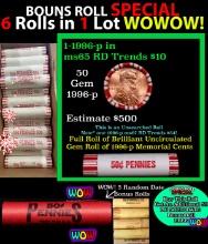 THIS AUCTION ONLY! BU Shotgun Lincoln 1c roll, 1996-p 50 pcs Plus FIVE bonus random date BU roll! Ba