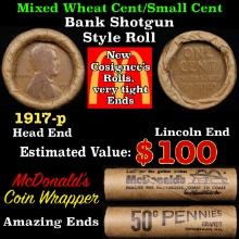 Lincoln Wheat Cent 1c Mixed Roll Orig Brandt McDonalds Wrapper, 1917-p end, Wheat other end