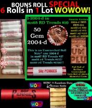 THIS AUCTION ONLY! BU Shotgun Lincoln 1c roll, 2004-d 50 pcs Plus FIVE bonus random date BU roll! Ba