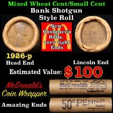 Lincoln Wheat Cent 1c Mixed Roll Orig Brandt McDonalds Wrapper, 1926-p end, Wheat other end