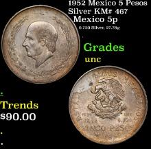 1952 Mexico 5 Pesos Silver KM# 467 Grades Brilliant Uncirculated