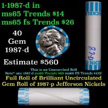 BU Shotgun Jefferson 5c roll, 1987-d 40 pcs Bank $2 Nickel Wrapper