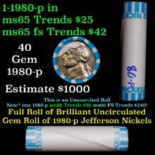 BU Shotgun Jefferson 5c roll, 1980-p 40 pcs Bank $2 Nickel Wrapper