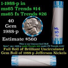 BU Shotgun Jefferson 5c roll, 1988-p 40 pcs Bank $2 Nickel Wrapper