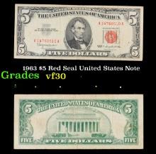 1963 $5 Red Seal United States Note Grades vf++