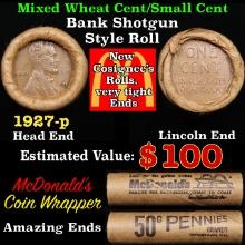 Lincoln Wheat Cent 1c Mixed Roll Orig Brandt McDonalds Wrapper, 1927-p end, Wheat other end