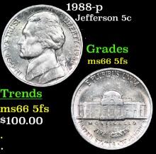 1988-p Jefferson Nickel 5c Grades GEM+ 5fs