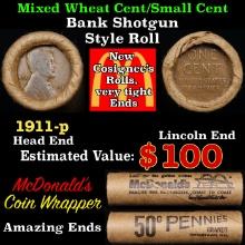 Lincoln Wheat Cent 1c Mixed Roll Orig Brandt McDonalds Wrapper, 1911-p end, Wheat other end