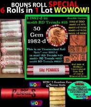 THIS AUCTION ONLY! BU Shotgun Lincoln 1c roll, 1982-d 50 pcs Plus FIVE bonus random date BU roll! Ba