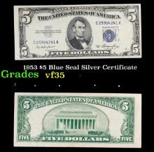 1953 $5 Blue Seal Silver Certificate Grades vf++