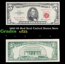 1963 $5 Red Seal United States Note Grades vf+