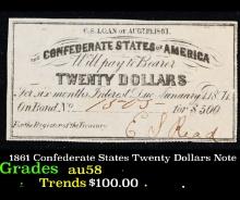 1861 Confederate States Twenty Dollars Note Grades Choice AU/BU Slider