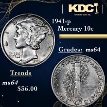 1941-p Mercury Dime 10c Grades Choice Unc