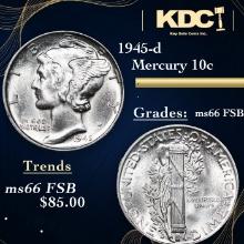 1945-d Mercury Dime 10c Grades GEM+ FSB