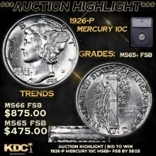 ***Auction Highlight*** 1926-p Mercury Dime 10c Graded ms65+ fsb By SEGS (fc)