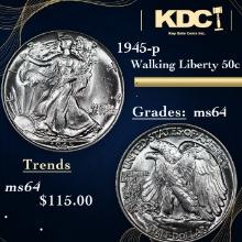 1945-p Walking Liberty Half Dollar 50c Grades Choice Unc