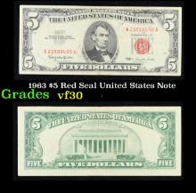 1963 $5 Red Seal United States Note Grades vf++